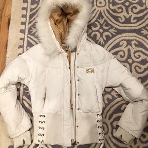 Bebe white & gold puffer jacket